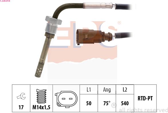 EPS 1.220.018 - Sensore, Temperatura gas scarico autozon.pro