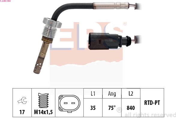 EPS 1.220.184 - Sensore, Temperatura gas scarico autozon.pro