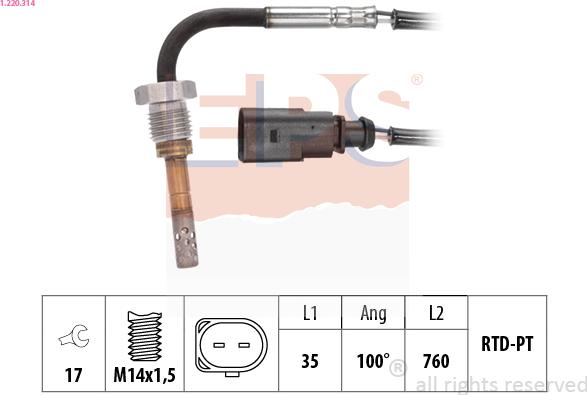 EPS 1.220.314 - Sensore, Temperatura gas scarico autozon.pro