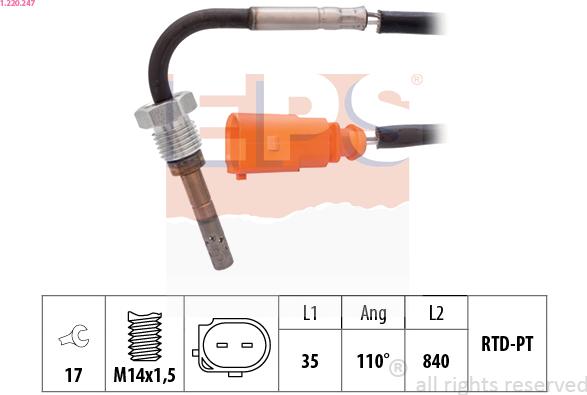 EPS 1.220.247 - Sensore, Temperatura gas scarico autozon.pro