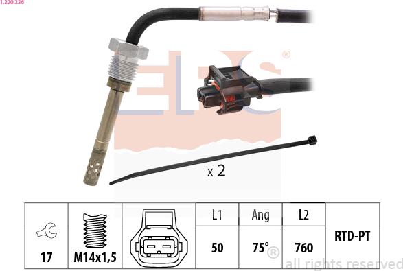 EPS 1.220.236 - Sensore, Temperatura gas scarico autozon.pro