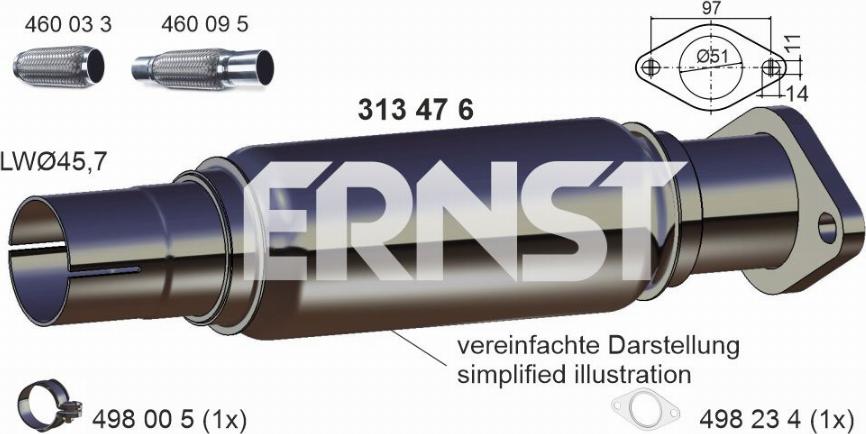 ERNST 313476 - Tubo riparazione, Catalizzatore autozon.pro