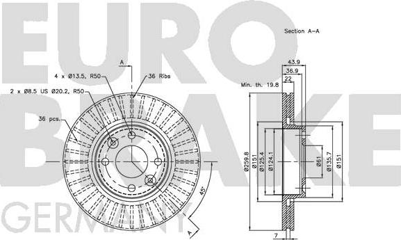 Eurobrake 5815202264 - Discofreno autozon.pro