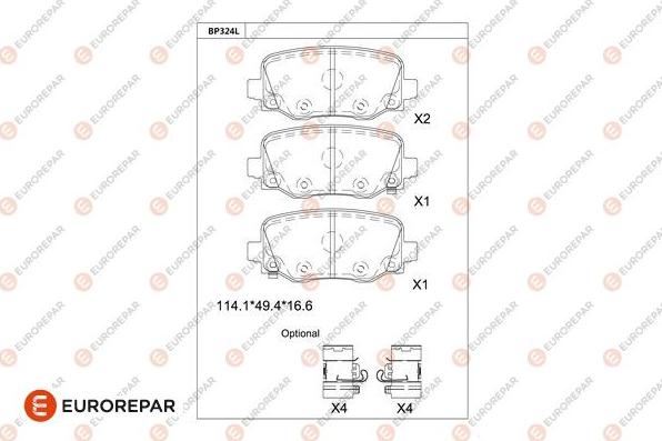 EUROREPAR 1681244180 - Kit pastiglie freno, Freno a disco autozon.pro