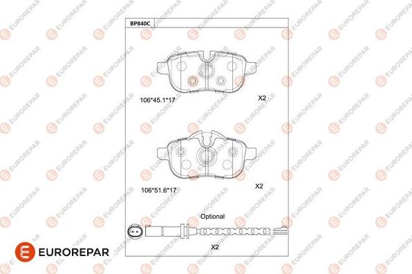 EUROREPAR 1681262480 - Kit pastiglie freno, Freno a disco autozon.pro