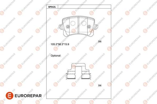 EUROREPAR 1681207580 - Kit pastiglie freno, Freno a disco autozon.pro