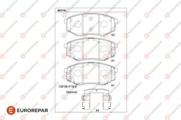 EUROREPAR 1681213080 - Kit pastiglie freno, Freno a disco autozon.pro