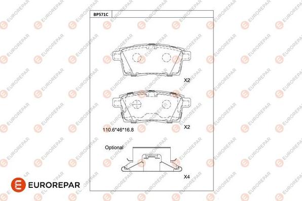 EUROREPAR 1681229580 - Kit pastiglie freno, Freno a disco autozon.pro