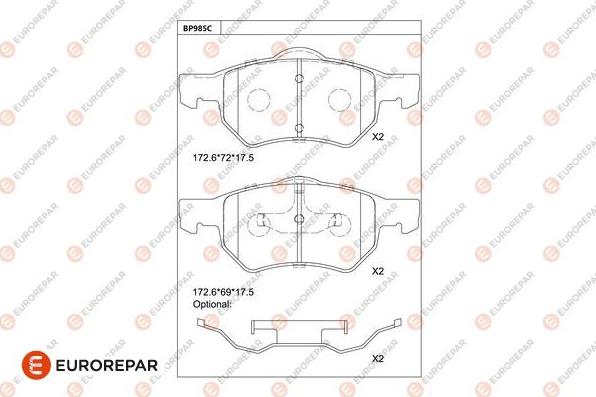 EUROREPAR 1681272680 - Kit pastiglie freno, Freno a disco autozon.pro