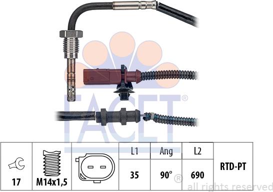 FACET 22.0098 - Sensore, Temperatura gas scarico autozon.pro