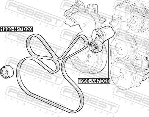 Febest 1990-N47D20 - Tendicinghia, Cinghia Poly-V autozon.pro