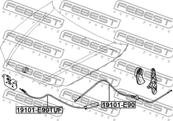 Febest 19101-E90 - Cavo comando cofano motore autozon.pro