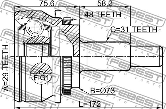 Febest 2910-RRSA48R - Kit giunti, Semiasse autozon.pro