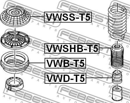 Febest VWB-T5 - Cuscinetto volvente, Supporto ammortizz. a molla autozon.pro