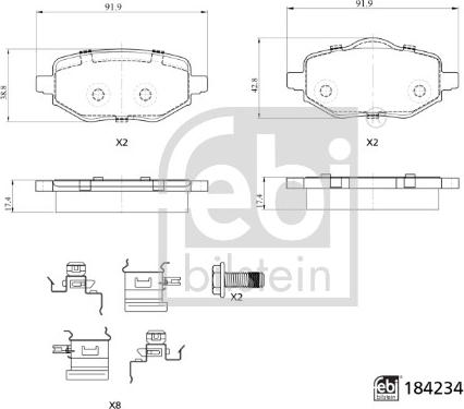 Febi Bilstein 184234 - Kit pastiglie freno, Freno a disco autozon.pro