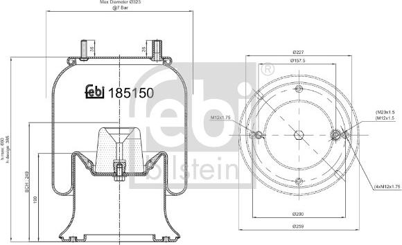 Febi Bilstein 185150 - Soffietto, Sospensione pneumatica autozon.pro