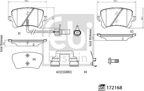 Febi Bilstein 172168 - Kit pastiglie freno, Freno a disco autozon.pro