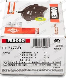 Ferodo FDB777-D - Kit pastiglie freno, Freno a disco autozon.pro