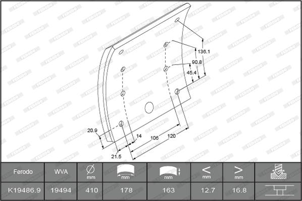 Ferodo K19486.9-F3532 - Kit materiale d'attrito, Freno a tamburo autozon.pro