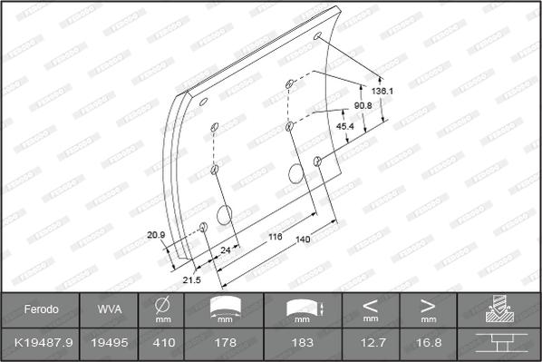 Ferodo K19487.0TC - Kit materiale d'attrito, Freno a tamburo autozon.pro