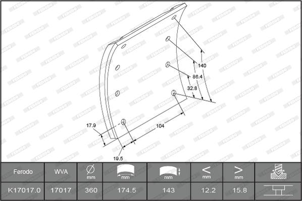 Ferodo K17017.0-F3661 - Kit materiale d'attrito, Freno a tamburo autozon.pro