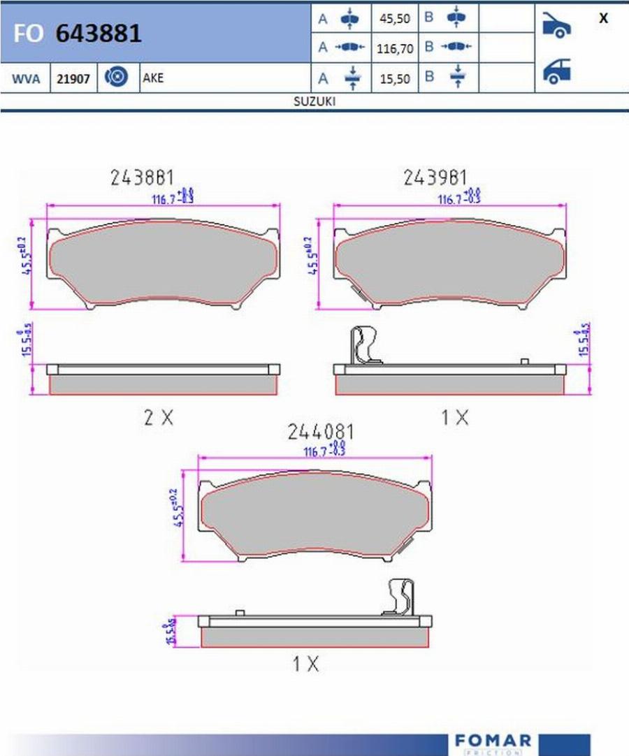 FOMAR Friction FO643881 - Kit pastiglie freno, Freno a disco autozon.pro