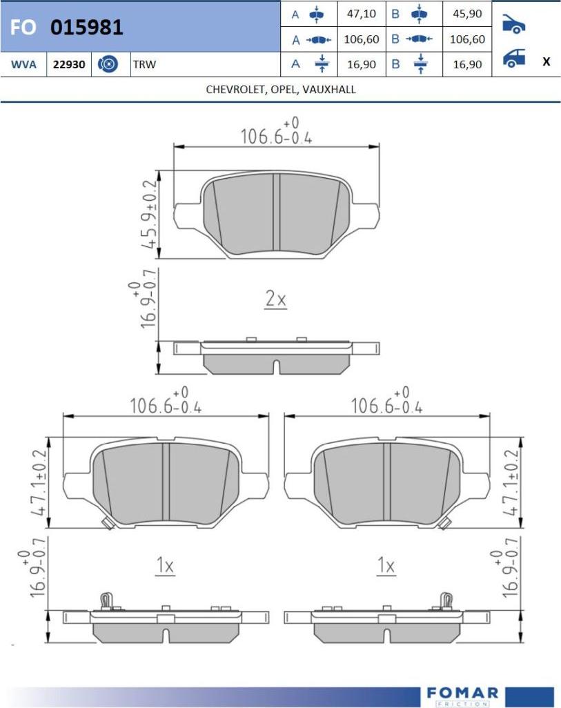 FOMAR Friction FO 015981 - Kit pastiglie freno, Freno a disco autozon.pro