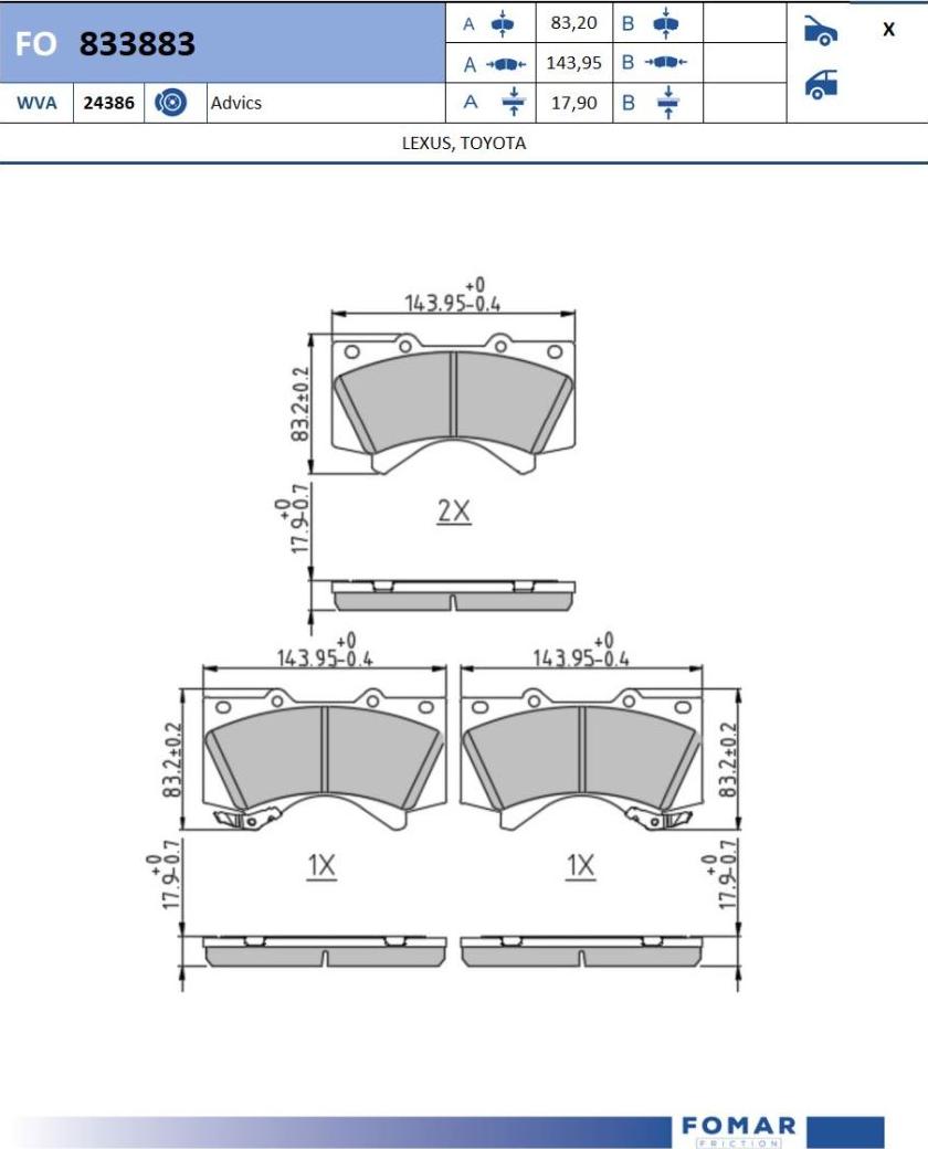 FOMAR Friction FO 833883 - Kit pastiglie freno, Freno a disco autozon.pro