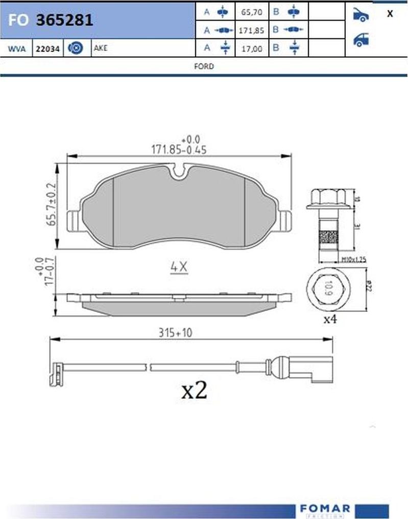 FOMAR Friction FO 365281 - Kit pastiglie freno, Freno a disco autozon.pro