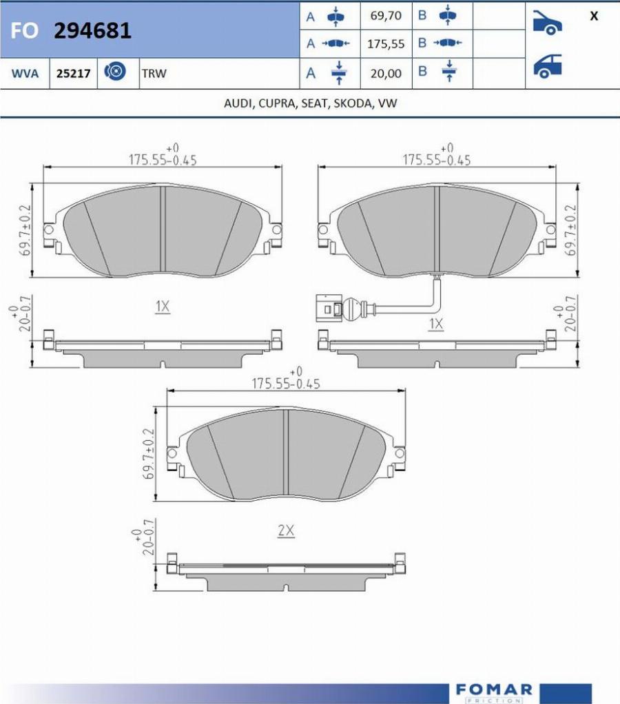 FOMAR Friction FO 294681 - Kit pastiglie freno, Freno a disco autozon.pro