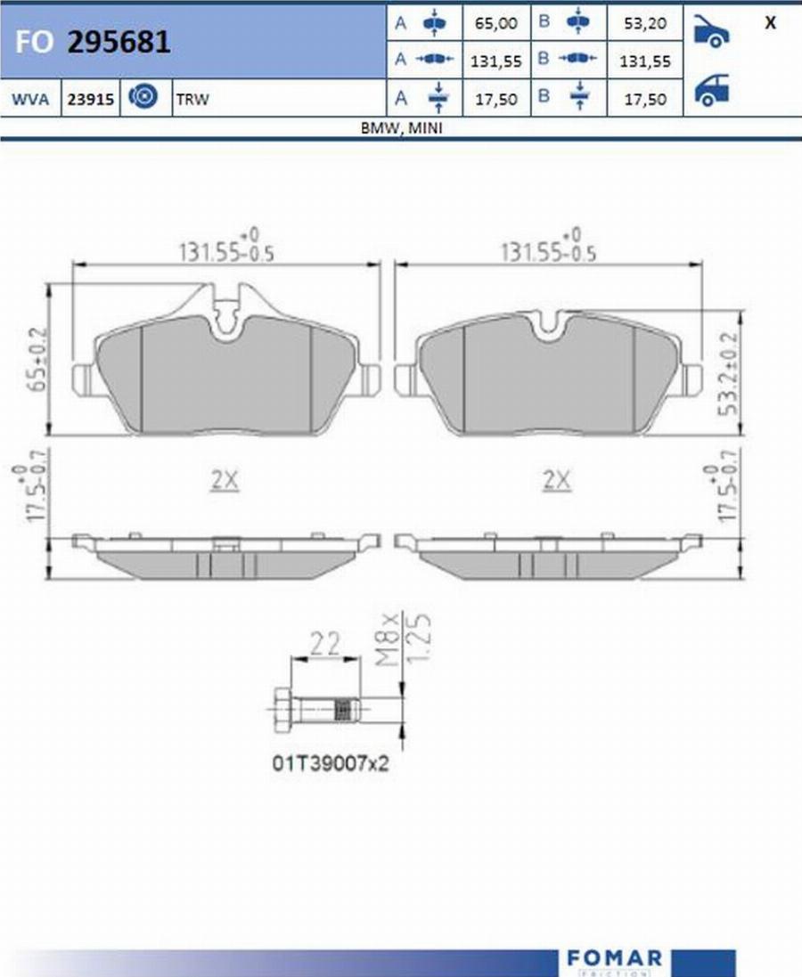 FOMAR Friction FO 295681 - Kit pastiglie freno, Freno a disco autozon.pro