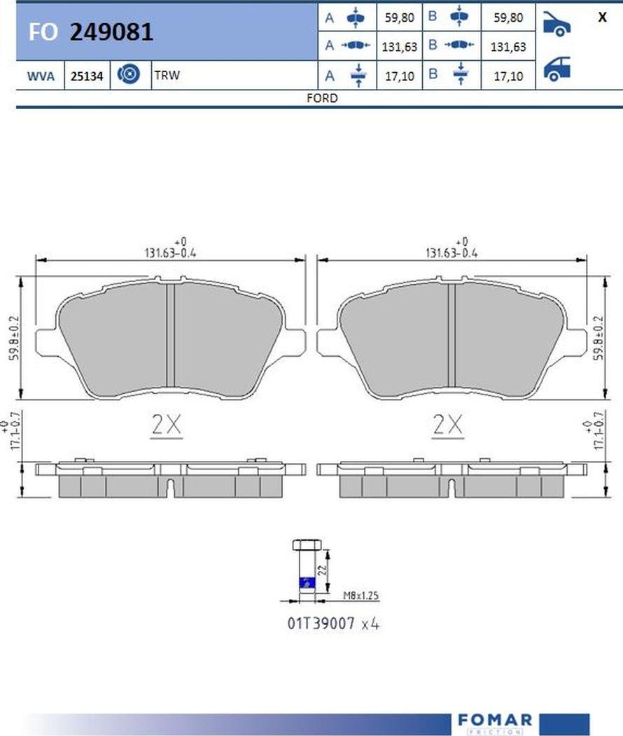 FOMAR Friction FO 249081 - Kit pastiglie freno, Freno a disco autozon.pro