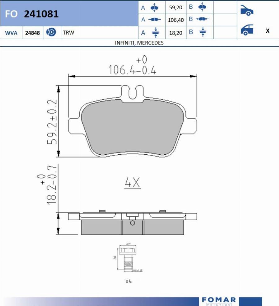 FOMAR Friction FO 241081 - Kit pastiglie freno, Freno a disco autozon.pro