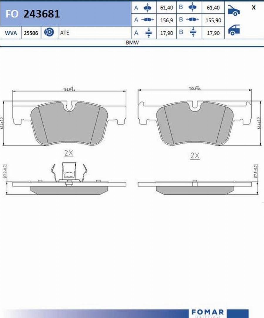 FOMAR Friction FO 243681 - Kit pastiglie freno, Freno a disco autozon.pro