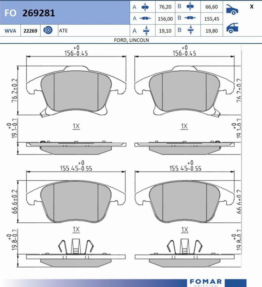 FOMAR Friction FO 269281 - Kit pastiglie freno, Freno a disco autozon.pro