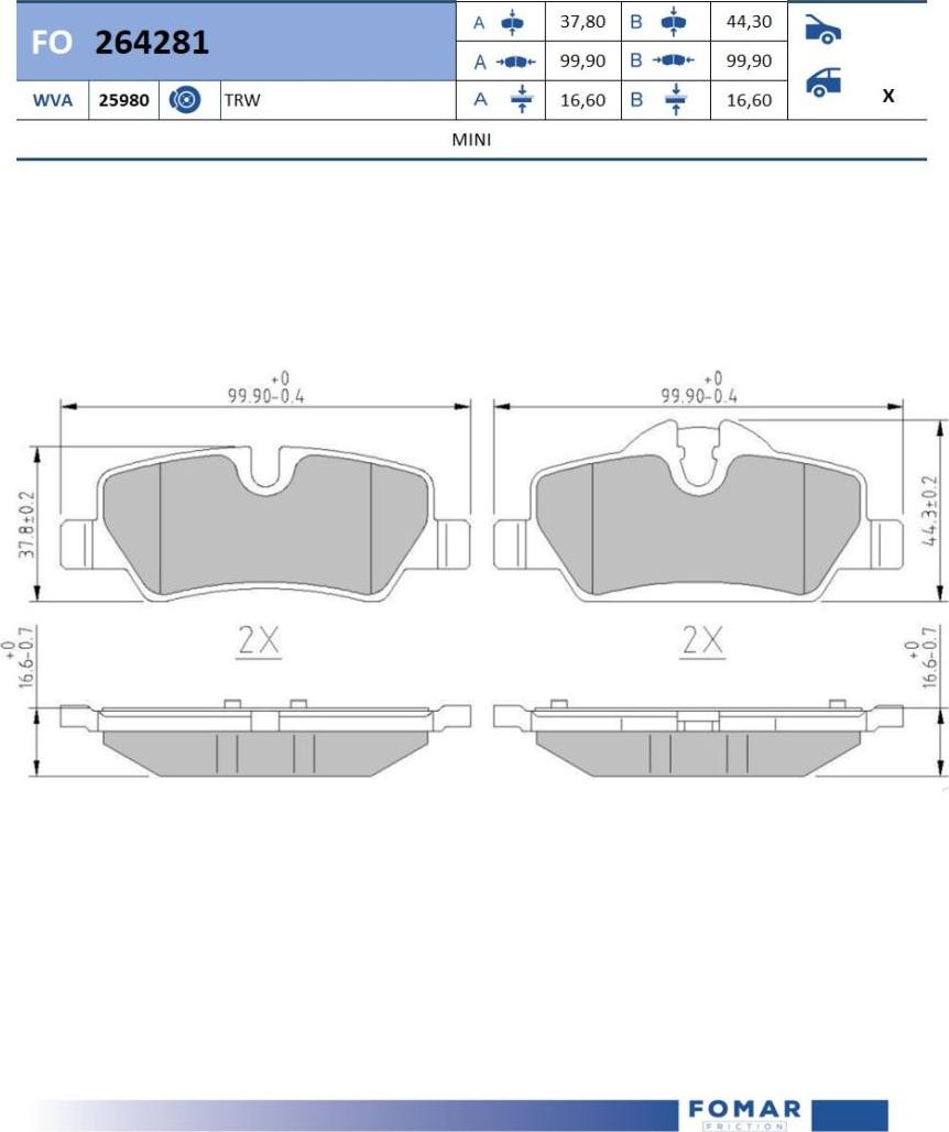 FOMAR Friction FO 264281 - Kit pastiglie freno, Freno a disco autozon.pro