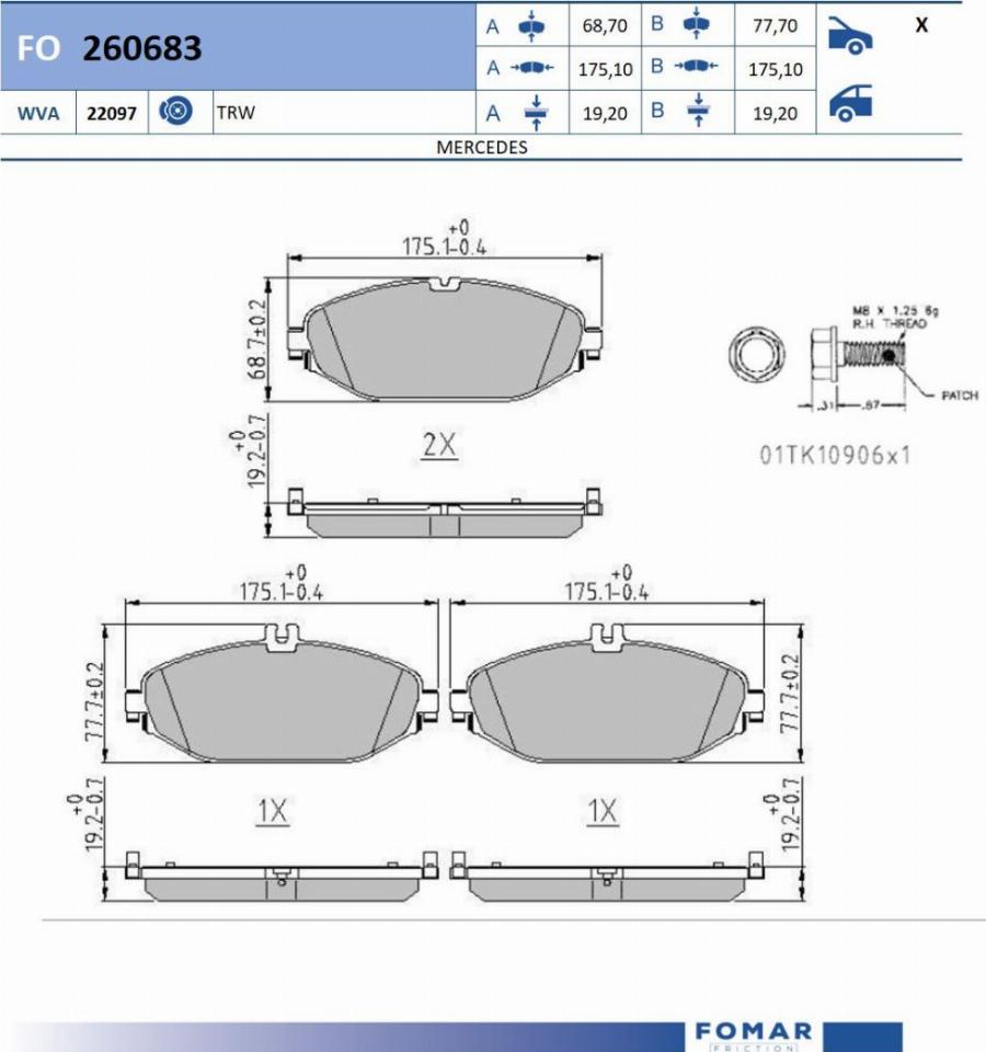 FOMAR Friction FO 260683 - Kit pastiglie freno, Freno a disco autozon.pro