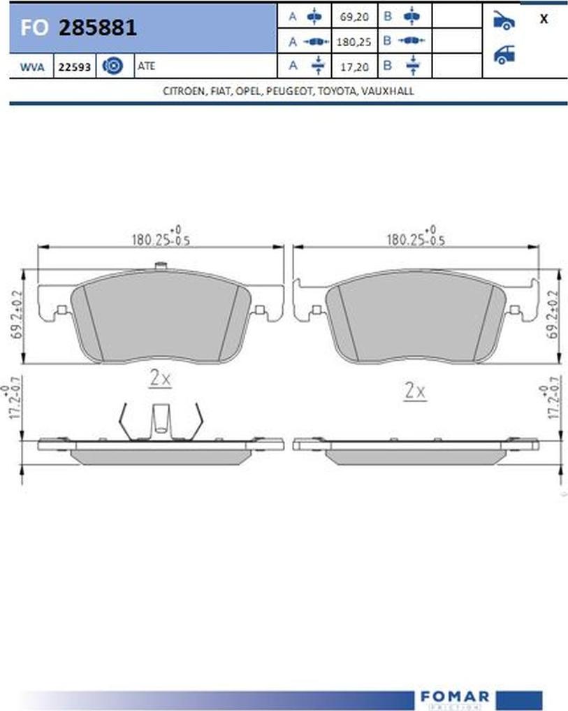 FOMAR Friction FO 285881 - Kit pastiglie freno, Freno a disco autozon.pro