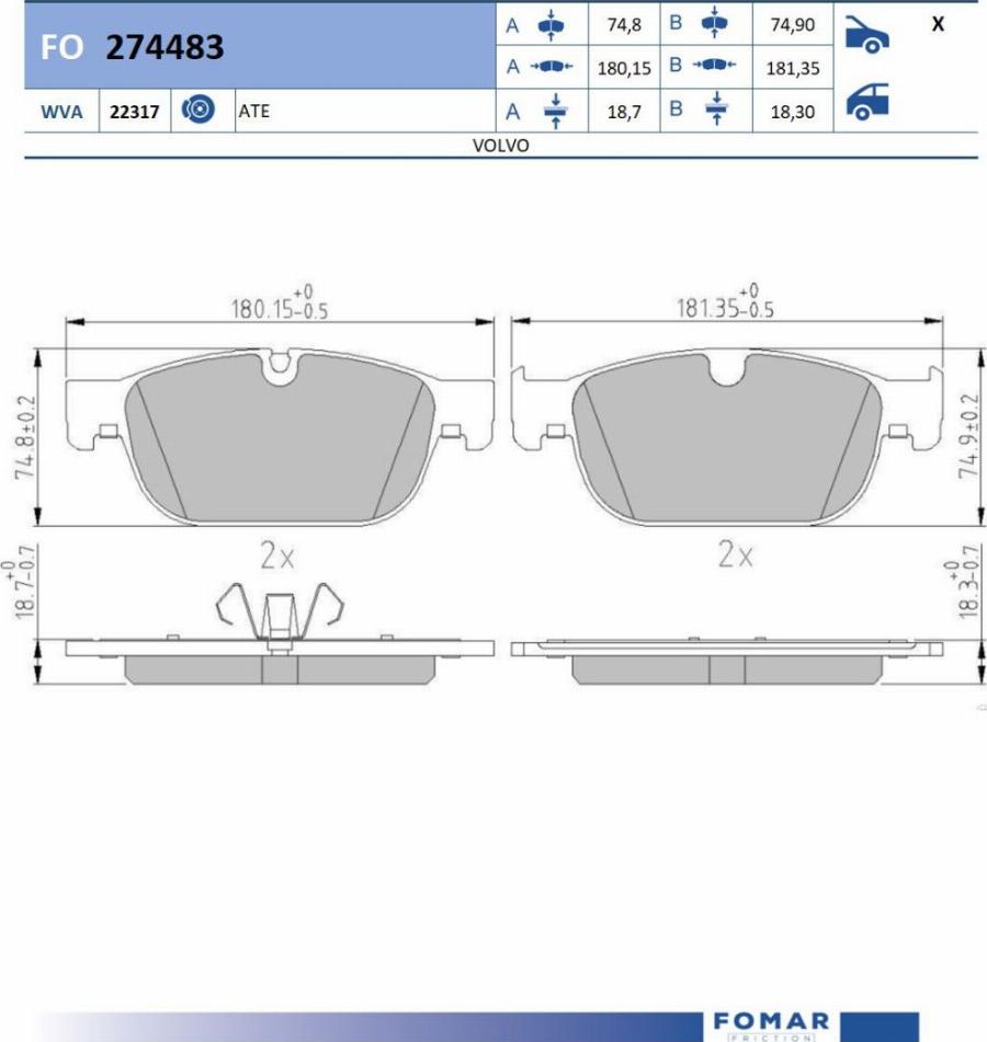 FOMAR Friction FO 274483 - Kit pastiglie freno, Freno a disco autozon.pro