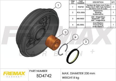 FREMAX BD-4742-KT - Tamburo freno autozon.pro