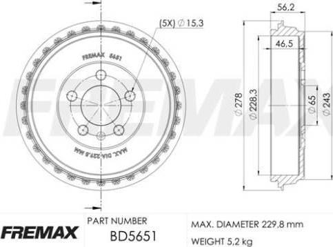 FREMAX BD-5651 - Tamburo freno autozon.pro