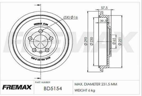 FREMAX BD-5154 - Tamburo freno autozon.pro