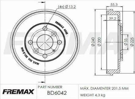 FREMAX BD-6042 - Tamburo freno autozon.pro