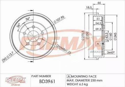 FREMAX BD-3961 - Tamburo freno autozon.pro