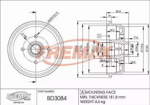 FREMAX BD-3084 - Tamburo freno autozon.pro