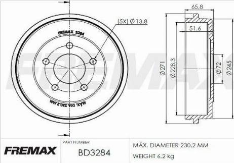 FREMAX BD-3284 - Tamburo freno autozon.pro