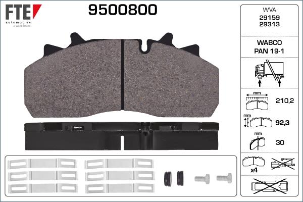 FTE 9500800 - Kit pastiglie freno, Freno a disco autozon.pro