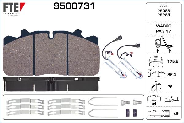 FTE 9500731 - Kit pastiglie freno, Freno a disco autozon.pro