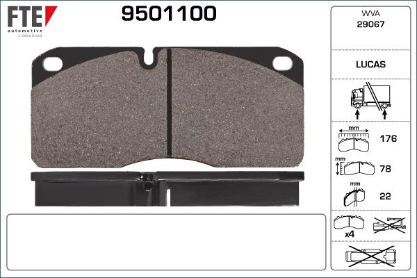 FTE 9501100 - Kit pastiglie freno, Freno a disco autozon.pro