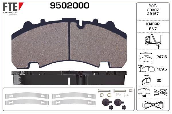 FTE 9502000 - Kit pastiglie freno, Freno a disco autozon.pro